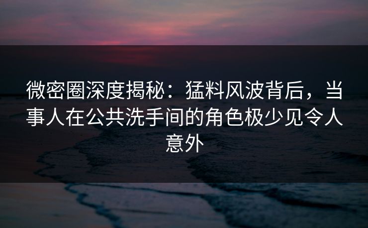 微密圈深度揭秘:猛料风波背后,当事人在公共洗手间的角色极少见令人意外 微密圈深度揭秘:猛料风波背后,当事人在公共洗手间的角色极少见令人意外
