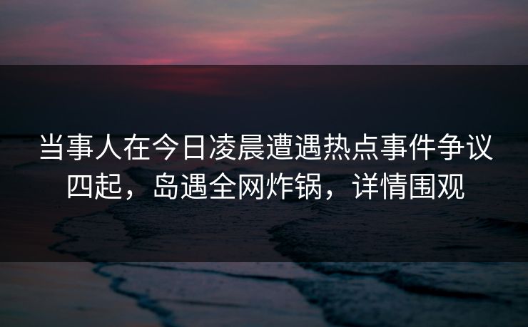 当事人在今日凌晨遭遇热点事件争议四起，岛遇全网炸锅，详情围观