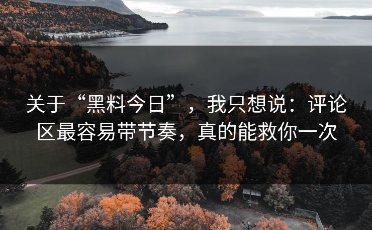 关于“黑料今日”，我只想说：评论区最容易带节奏，真的能救你一次