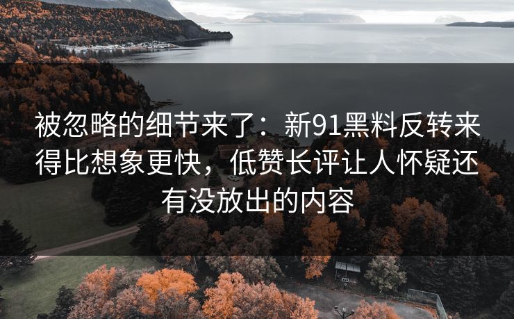 被忽略的细节来了:新91黑料反转来得比想象更快,低赞长评让人怀疑还有没放出的内容 被忽略的细节来了:新91黑料反转来得比想象更快,低赞长评让人怀疑还有没放出的内容